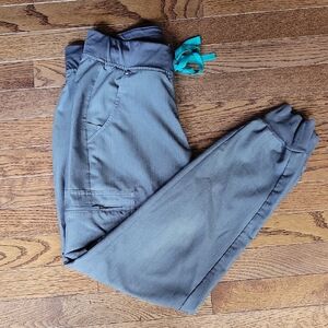 Figs Gray Joggers with Teal Drawstring